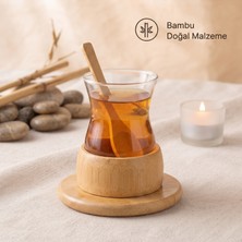 Ttt 18 Parça Bambu Çay Seti - 6 Çay Bardağı - Borosilikat Cam