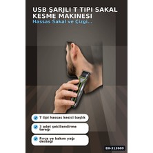 USB Sarjli T Tipi Bicakli Sac Sakal Kesme Makinesi 3 Tarakli Profesyonel Erkek Traas BX-313669