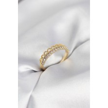 Bezos Motif Desenli Gold Renk Zirkon Taşlı Kadın Yüzük
