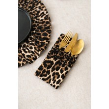 Kai Home Leopard Temalı Fırfırlı 3 Bölmeli 6 Parça Çatal-Kaşık-Bıçak Kılıfı Şık Tasarım