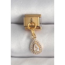 316L Çelik Gold Renk Sallantı Damla Zirkon Taşlı Charm