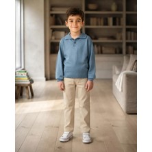 Tuffy Erkek Çocuk Mavi Polo Yaka Uzun Kollu Triko Kazak ve Bej Gabardin Pantolon Takım