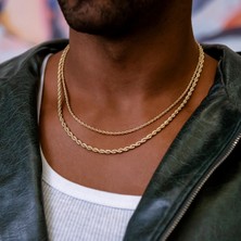Parla Erkek Halat Set Çelik 14K Altın Kaplama 2mm 50 cm