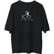 Demir Grup cc Unisex Bisiklet Yaka Baskılı Oversize T-Shirt - Siyah