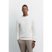 AVVA Erkek Ekru Bisiklet Yaka Kolay Ütülenen Baskılı İnterlok Regular Fit Sweatshirt A62Y1285