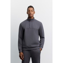 AVVA Erkek Antrasit Dik Yaka Fermuarlı Kolay Ütülenen Pamuklu Regular Fit Sweatshirt A62Y1222