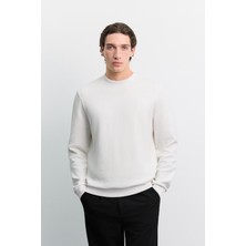 AVVA Erkek Ekru Bisiklet Yaka Kolay Ütülenen Jakarlı Regular Fit Sweatshirt A62Y1256