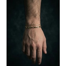 Parla Figaro+2mm Figaro 2li Set Kombin Bileklik Unisex Altın