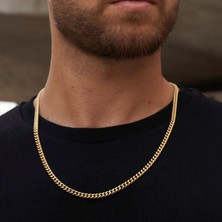 Parla Erkek Miami Küba Kolye Çelik 14K Altın Kaplama 6mm 60 cm