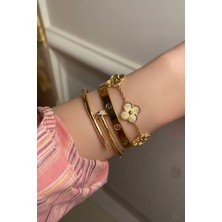 Parla 3lü Kombin Kadın Çivi Yonca Bileklik Çelik 20 cm Altın