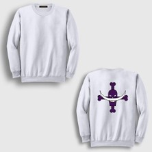 Presmono Unisex Beyaz Whitebeard Tattoo Anime One Piece Sırt Baskılı Sweatshirt