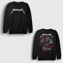 Presmono Siyah Demon Muzik Metallica Sırt Baskılı Sweatshirt