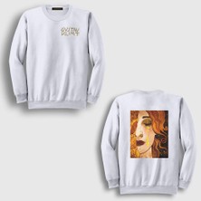 Presmono Unisex Beyaz Golden Tears Freya Gustav Klimt Sırt Baskılı Sweatshirt