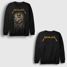 Presmono Siyah Skull Tutankhamun Metallica Sırt Baskılı Sweatshirt