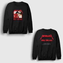 Presmono Unisex Siyah Kill 'em All Metallica Sırt Baskılı Sweatshirt