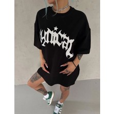 Kadın Baskılı Bisiklet Yaka T-Shirt - Siyah Mariposa Secret