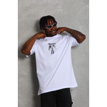 Erkek Kısa Kol Baskılı Bisiklet Yaka T-Shirt - Beyaz Mariposa Secret