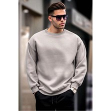 Erkek Düz Bisiklet Yaka 3 Iplik Sweatshirt - Boyalı Gri Mariposa Secret