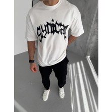 Erkek Baskılı Bisiklet Yaka T-Shirt - Beyaz Mariposa Secret