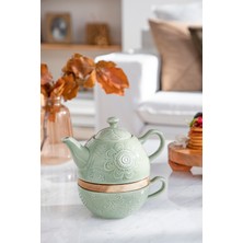 English Home Floral Poem Stoneware Demlik Seti 350 ml + 250 ml Açık Yeşil