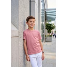 Kiagu Erkek Çocuk T-Shirt Pudra Kısa Kol Tişört Basic Terletmeyen Esnek Kumaş %100 Pamuklu Mevsimlik Tshirt Düz Baskısız (2-13 Yaş)