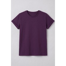Kiagu Erkek Çocuk T-Shirt Mor Kısa Kol Tişört Basic Terletmeyen Esnek Kumaş %100 Pamuklu Mevsimlik Tshirt Düz Baskısız (2-13 Yaş)