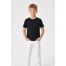 Kiagu Erkek Çocuk T-Shirt Siyah Kısa Kol Tişört Basic Terletmeyen Esnek Kumaş %100 Pamuklu Mevsimlik Tshirt Düz Baskısız (2-13 Yaş)
