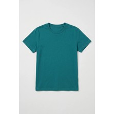 Kiagu Erkek Çocuk T-Shirt Yeşil Kısa Kol Tişört Basic Terletmeyen Esnek Kumaş %100 Pamuklu Mevsimlik Tshirt Düz Baskısız (2-13 Yaş)