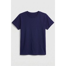 Kiagu Erkek Çocuk T-Shirt Indigo Kısa Kol Tişört Basic Terletmeyen Esnek Kumaş %100 Pamuklu Mevsimlik Tshirt Düz Baskısız (2-13 Yaş)