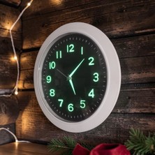 Bahat Fosforlu 3D Ahşap Rakamlı Sessiz Akar Saniye Duvar Saati Beyaz Çerçeve Çap 31 cm