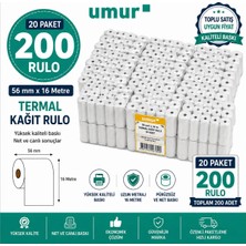 Umur 56X16 Yazarkasa Termal Pos Rulo Kasa Fiş Kağıdı 20'li Paket 200 Rulo