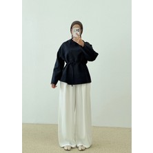 Moda Aksa 7788 Bağcıklı Dik Yk Ceket Lacivert