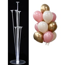 1001 7'li Balon Standı ve 10 Adet Krom Gold, Kum ve Pembe Balon Set