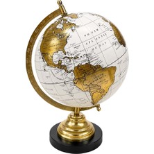 Dünyadan Hediyeler Dekoratif Dünya Küre Ev Ofis Hediye Beyaz&gold 13X20X30CM