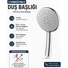 Plodna House 5 Fonksiyonlu Krom Duş Başlığı G1/2 21 mm Standart Hortum Uyumlu Yalnız Başlık(Sadece Duş Başlığıdır ! )