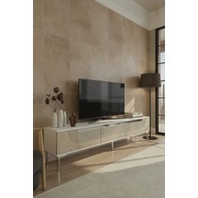 Ceneyra TSA1805BTS Meyra Tv Sehpası Beyaz-Traverten-Silver 180CM
