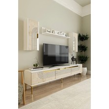 Ceneyra TVR1803BTG Meyra Tv Ünitesi Beyaz-Traverten-Gold 180CM