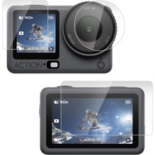 AZT Puluz PU1067T Djı Osmo Action 6 Lens , Ön ve Arka Ekran ile Uyumlu 9h Ekran Koruyucu Temperli Cam