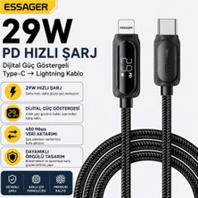 Essager 2 Metre 29W Pd 3A Type-C To Lightning Hızlı Şarj ve Data Kablosu Dijital Güç Göstergeli 480MBPS
