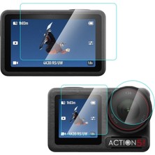 AZT Puluz PU958T Djı Osmo Action 5 Pro Lens , Ön ve Arka Ekran ile Uyumlu 9h Ekran Koruyucu Temperli Cam