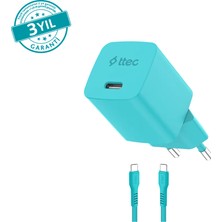 Ttec Smartcharger Gan 45W AVS Pd Seyahat Hızlı Şarj Aleti + Usb-C - Usb-C 3A 120 cm Kablo Neon