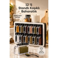 Porsima Premium Xl Kendinden Yapışkanlı Kaşıklı Kapaklı Baharatlık Takımı Siyah Beyaz 12' li