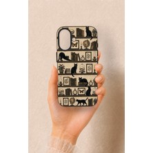 Vip Case iPhone 16 Uyumlu Vintage Siyah Kedi Desenli Silikon Kılıf