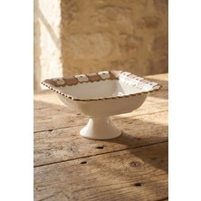 Acar Cleef Ayaklı Kare Sunum Tabağı Bej - 25 cm
