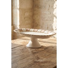Acar Cleef Ayaklı Oval Sunum Tabağı Bej - 36 cm