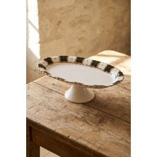 Acar Cleef Ayaklı Oval Sunum Tabağı Siyah - 36 cm