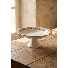Acar Cleef Ayaklı Yuvarlak Sunum Tabağı Bej - 30 cm
