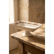 Acar Cleef Ayaklı Dikdörtgen Sunum Tabağı Bej - 30 cm