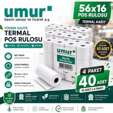 Umur 56X16 mm Termal Pos Rulosu Pos Kağıdı 40 Adet (4 Paket x 10 Adet)