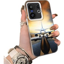 HONTINGA Vivo X200 Fe ile Uyumlu Kılıf Silikon Kenar Sert Arka Kamera Koruyucu Basitlik Anti Düşme Kamera Sevgili Çift Kılıf Uçak Desen Couple Telefon Kılıfı K1-1805